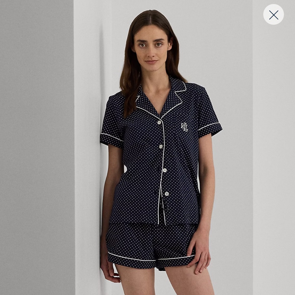 Ralph Lauren Navy and White Polka Dot Pajama Set